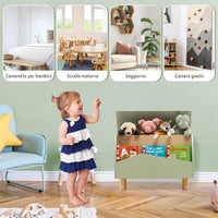 Scaffale dei Giocattoli per Bambini in Legno, Libreria per Bambini con Ripiano Espositivo e Contenitore con Coperchio Apribile, Ideale per Cameretta e Nido, 60 x 30 x 44 cm (Verde)