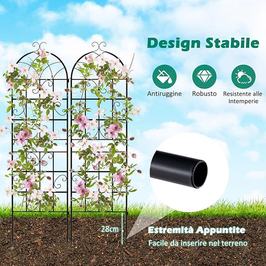 Traliccio da Giardino in Metallo 180 x 50 CM, Set di 2/4 Pannelli di Recinzione da Esterno per Piante Rampicanti, Decorazione Esterna per Giardino, Cortile e Patio (2 Pannelli)