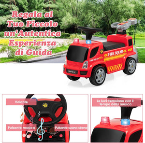 Giocattolo Cavalcabile a Spinta per Bambini, Camion dei Pompieri per Bambini con Funzione Bolla Musica Luci Allarme, per Bambini 18-36 Mesi (Rosso,1)