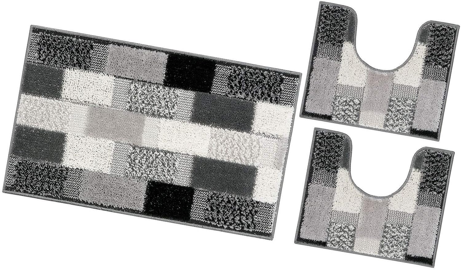 Tappeto Bagno Set 3 Pezzi Moderno Soffice Antiscivolo Assorbente Doccia Grigio