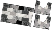 Tappeto Bagno Set 3 Pezzi Moderno Soffice Antiscivolo Assorbente Doccia Grigio