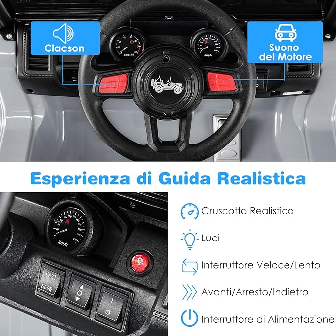12V Auto per Bambini con Telecomando, Macchina Elettrica con 2 Posti Musica Porta USB e Luce, Velocità Regolabile 2,6-6km/h, per 3-8 Anni (Grigio)