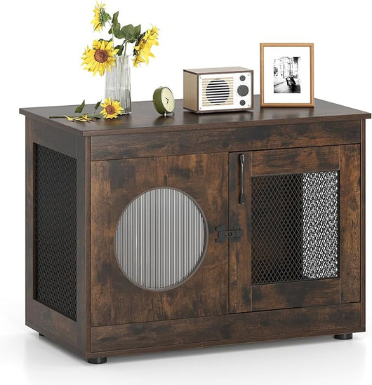 Mobile Lettiera per Gatti 82 x 47 x 60 cm, Casetta in Legno per Animali con Rete Traspirante in Metallo Robusto e Anta, Gabbia Multiuso per Gatti da Interno