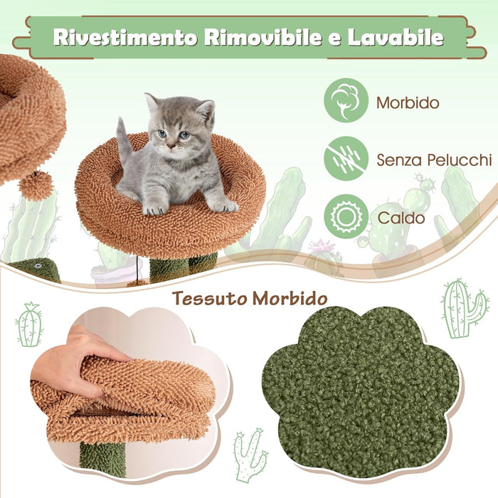 Tiragraffi per Gatti 160 cm, Torre per Gatti con Pali di Graffiatura in Sisal e Scala, Doppi Condomini & Perch in Peluche e Giocattoli Appesi, Albero per Gatti a Cactus per Gattini