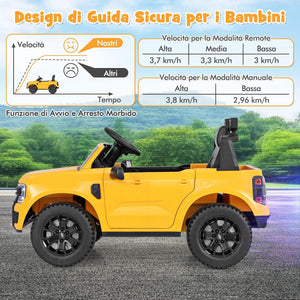 Ford Ranger Auto Elettrica 12V per Bambini, con Telecomando, USB, Clacson, 2 Modalità di Guida, Connessione Wireless, Partenza Progressiva, per Bambini da 3 a 6 Anni