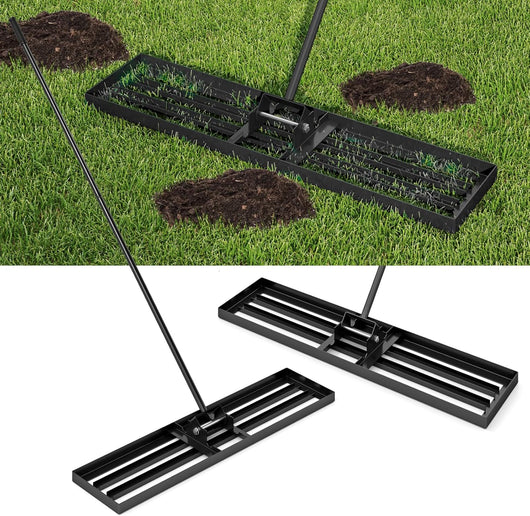 Rastrello Livellatore per Prato, Attrezzo per la Livellatura del Prato con Manico Ergonomico, Livellatrice per Giardino, Cortile, Campo da Golf, Fattoria e Pascolo (Nero 106 x 25 cm)