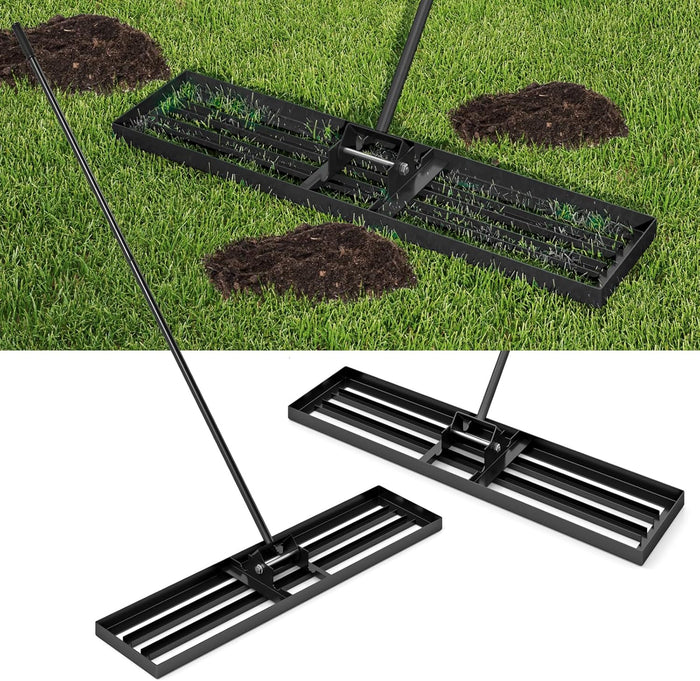 Rastrello Livellatore per Prato, Attrezzo per la Livellatura del Prato con Manico Ergonomico, Livellatrice per Giardino, Cortile, Campo da Golf, Fattoria e Pascolo (Nero 106 x 25 cm)