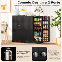 Armadietto Dispensa Alto 104 cm, Mobiletto da Cucina con Ante e Ripiani Regolabili, Credenza Autoportante per Sala da Pranzo, Soggiorno, Camere da Letto, 59 x 30 x 104 cm (Nero)