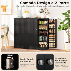 Armadietto Dispensa Alto 104 cm, Mobiletto da Cucina con Ante e Ripiani Regolabili, Credenza Autoportante per Sala da Pranzo, Soggiorno, Camere da Letto, 59 x 30 x 104 cm (Nero)