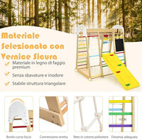 8 in 1 Triangolo da Arrampicata Multifunzione, Parco Giochi in legno Massello con Scivolo, Altalena e Lavagna, Uso Interno, per Bambini 1 a 5 anni (Modello 3 Colorato)