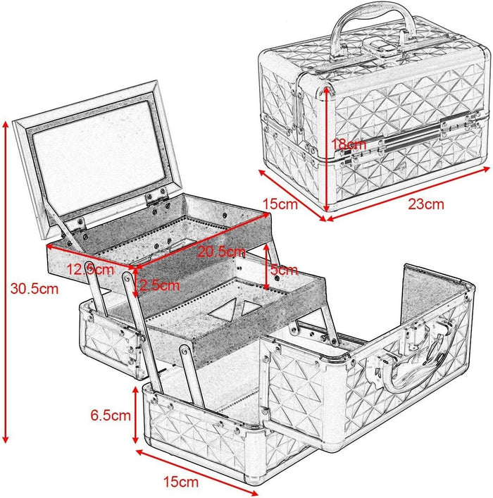 Astuccio per Cosmetici, Scatola per Trucchi, Multiuso con Specchio, Vari Colori Disponibili (Nero)
