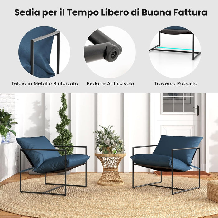 Set di 2 Sedie da Giardino, Poltrone da Esterno con Cuscini, Tessuto per Seduta e Telaio Metallico Robusto, Set di 2 Sedie in Tessuto Textilene, Portata 150 kg, per Giardino, Balcone