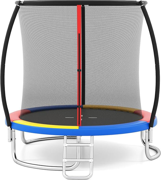 Trampolino Elastico per Bambini e Adulti 244 cm/305 cm/366 cm, Tappeto Elastico da Esterno con Rete di Sicurezza, Scala e Telaio in Acciaio Zincato Antiruggine