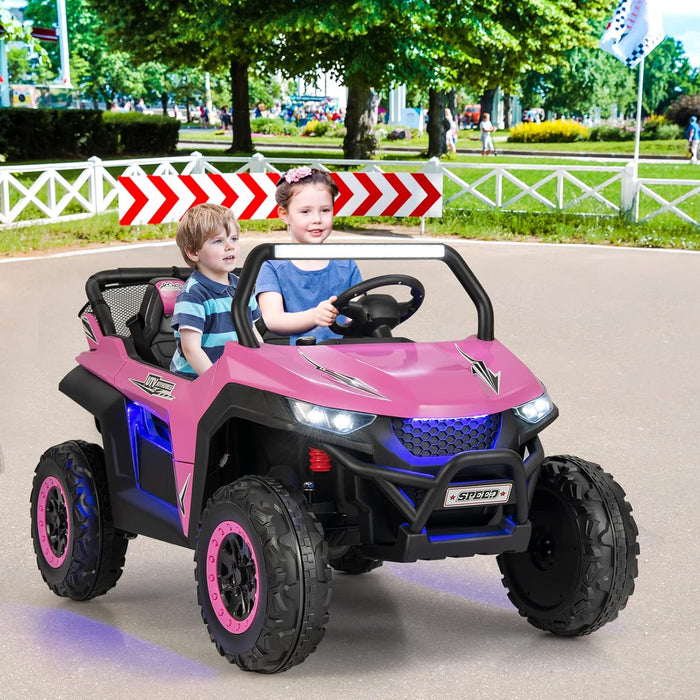 12V Auto Elettrico per Bambini, Macchina Fuoristrada a 2 Posti, Macchina Elettrica con Luci Suoni, Regalo per Bambini 3-8 Anni, 118x74x71 cm (Rosa)