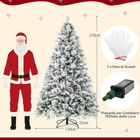 Albero di Natale Innevato 136/180/210 cm, Albero di Natale con 160/240/320 Luci LED, 472/850/1270 Rami di PE e PVC, 26/34/40 Pigne, Aghi di Pino e 8 Modalità di Illuminazione (210 CM)