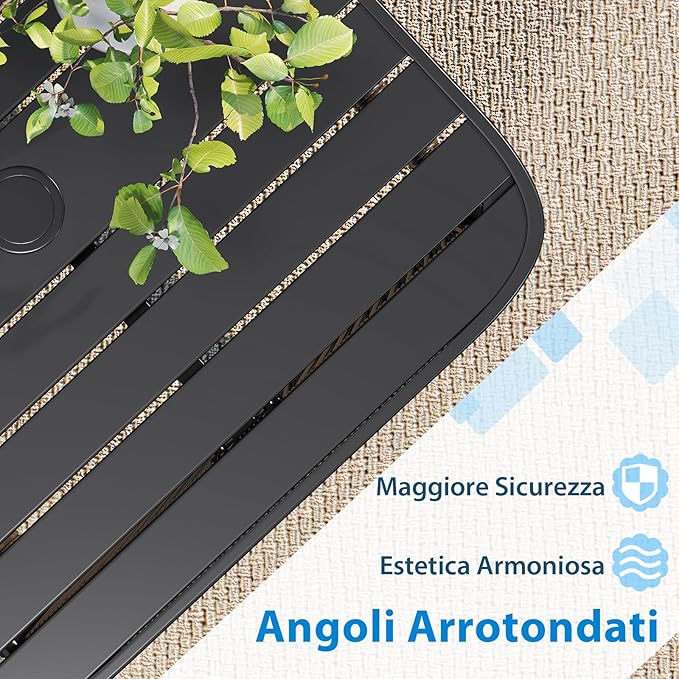 Tavolino da Giardino con Foro per Ombrellone 4 cm, Tavolino da Patio per Veranda, con Gambe in Metallo, Portata 50 kg