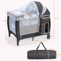 Lettino Culla da Viaggio per Neonati e Bambini, Box Portatile Pieghevole, con Materassino Ruote e Borsa, Nero