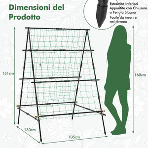 Traliccio da Giardino per Piante Rampicanti, Grigliato da Giardino con Rete, Pali in Metallo Rivestiti, Fili Intrecciati e Clip, Supporto per Viti Rampicanti, Verdure e Uva