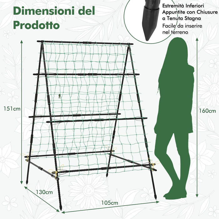 Traliccio da Giardino per Piante Rampicanti, Grigliato da Giardino con Rete, Pali in Metallo Rivestiti, Fili Intrecciati e Clip, Supporto per Viti Rampicanti, Verdure e Uva