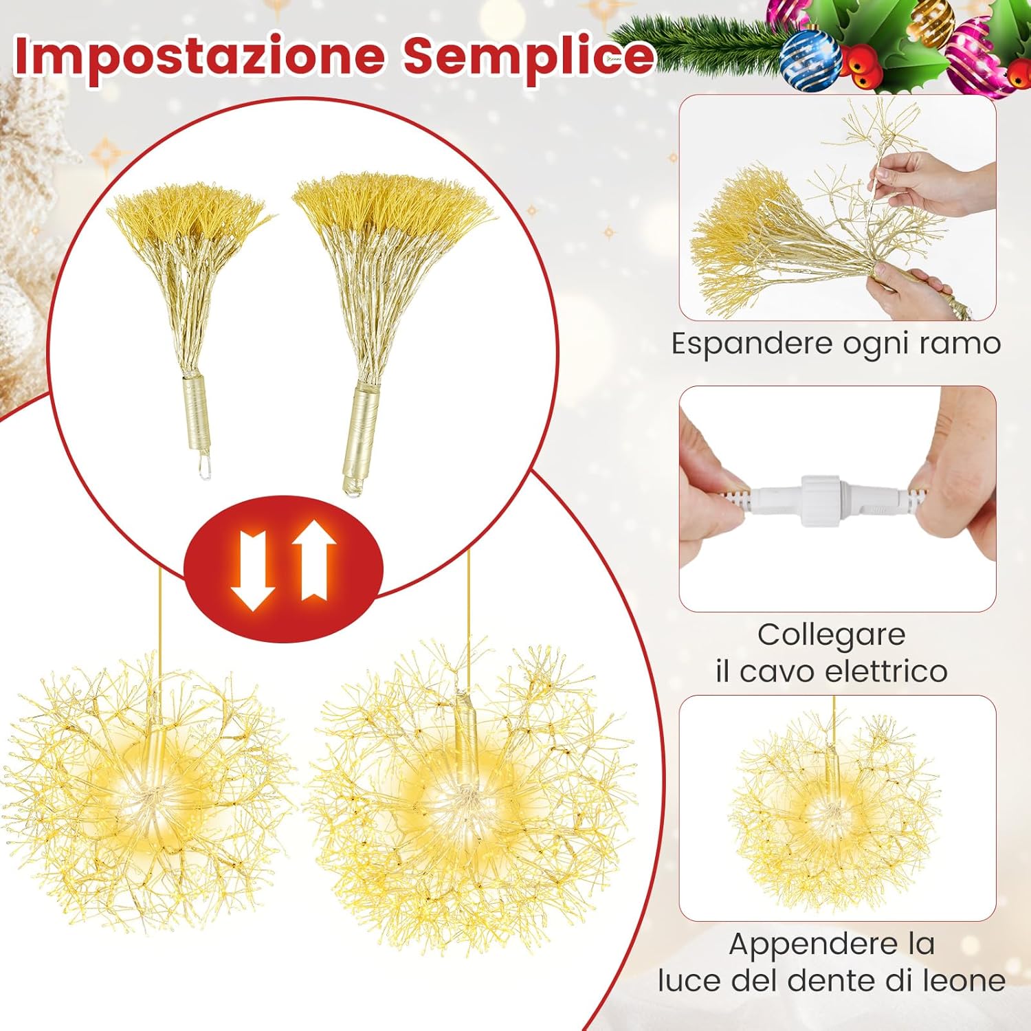 2 Luci a Sfera a LED di Natale, Luce a Sfera Sospese per Esterni con Luci Calde, per Casa, Giardino, Feste