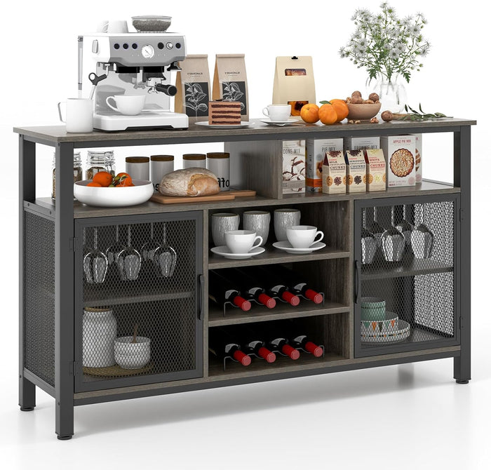 Mobiletto Portabottiglie, Credenza Cucina con Porta Bottiglie di Vino, Mensola Aperta, per Soggiorno, Cucina, Bar, 140 x 40 x 82,5 cm (Grigio)