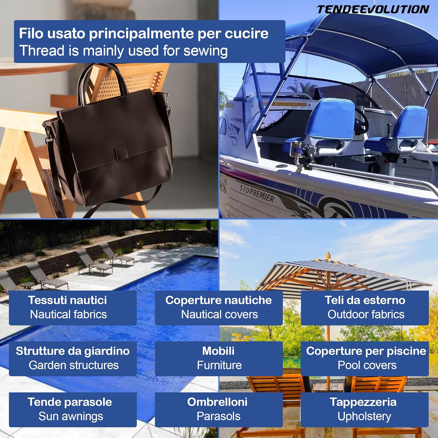 Filo da Cucire Esterno & Nautico Blu Royal- Resistenza Superiore & Durabilità - 1500 mt - Perfetto per Pelle, Scarpe, Tela, Tappezzeria