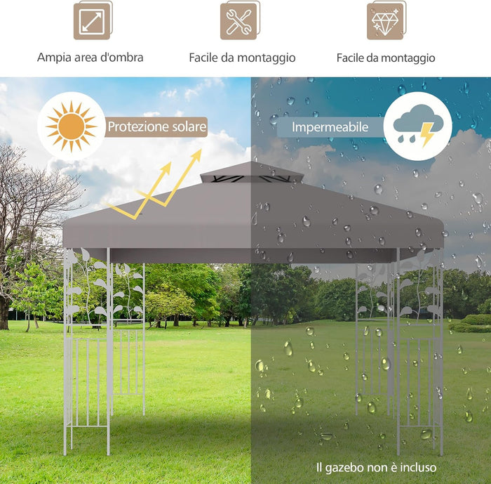Tetto di Ricambio per Gazebo da Giardino Copertura di Ricambio Gazebo 3 x 3 m (Grigio)
