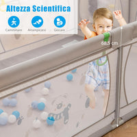 Recinto per Bambini, Box per Bambini con Rete Traspirante, Centro Attività per Bambini con 50 Palline, Box Giochi per Bambini 0-3 Anni (Pinguini, 206 x 147 cm)