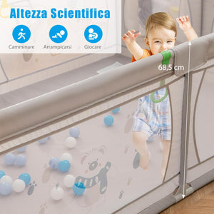 Recinto per Bambini, Box per Bambini con Rete Traspirante, Centro Attività per Bambini con 50 Palline, Box Giochi per Bambini 0-3 Anni (Pinguini, 206 x 147 cm)