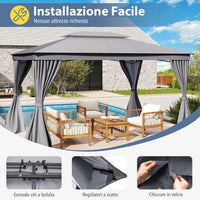 Gazebo da Giardino 397 x 296 cm, Gazebo da Esterno con Zanzariere, Tende, Struttura in Metallo Resistente, con Tetto Impermeabile a Due Strati, per Patio, Giardino e Cortile