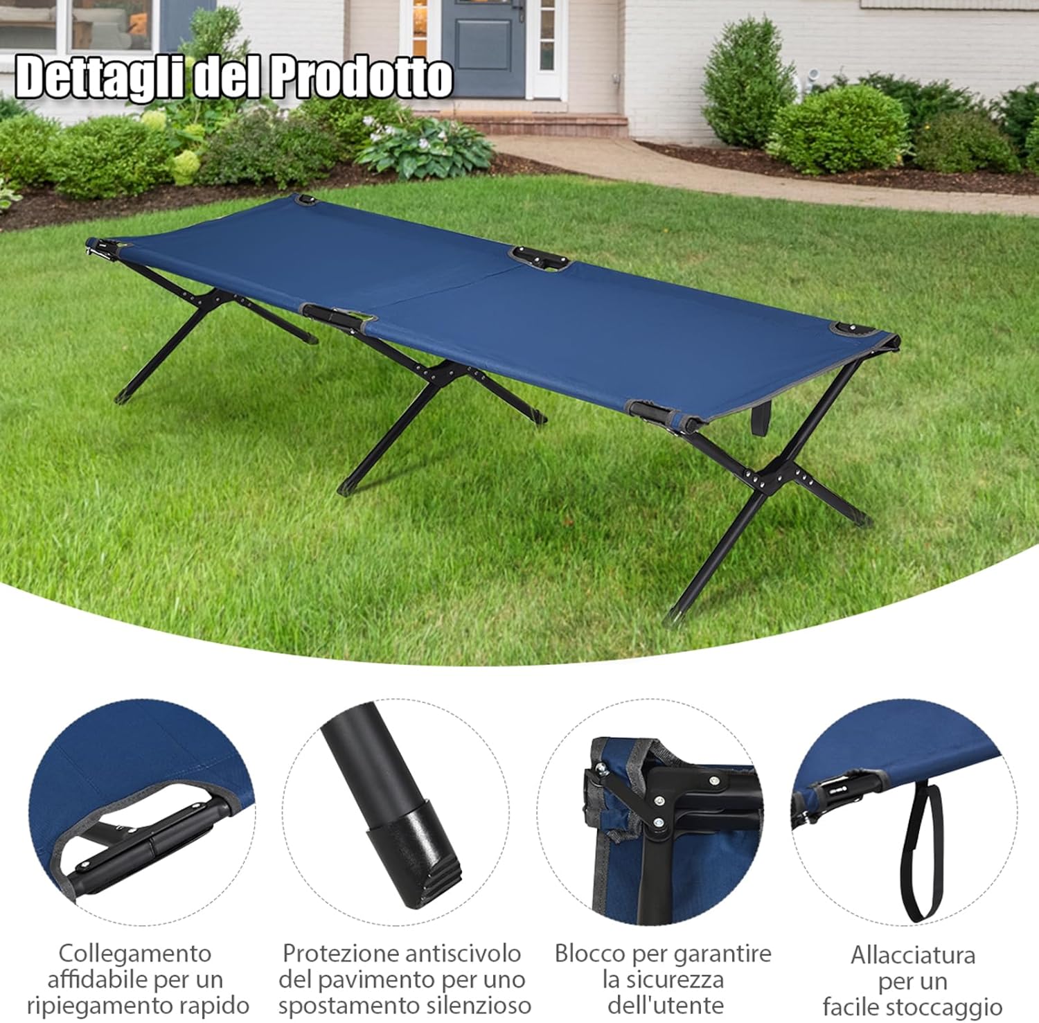 Brandina Pieghevole da Campeggio, Letto Portatile in Tessuto Oxford, Struttura in Metallo e Borsa di Trasporto,Branda Campeggio per Backpacking Ospiti Viaggi Spiaggia, Portata 136 kg