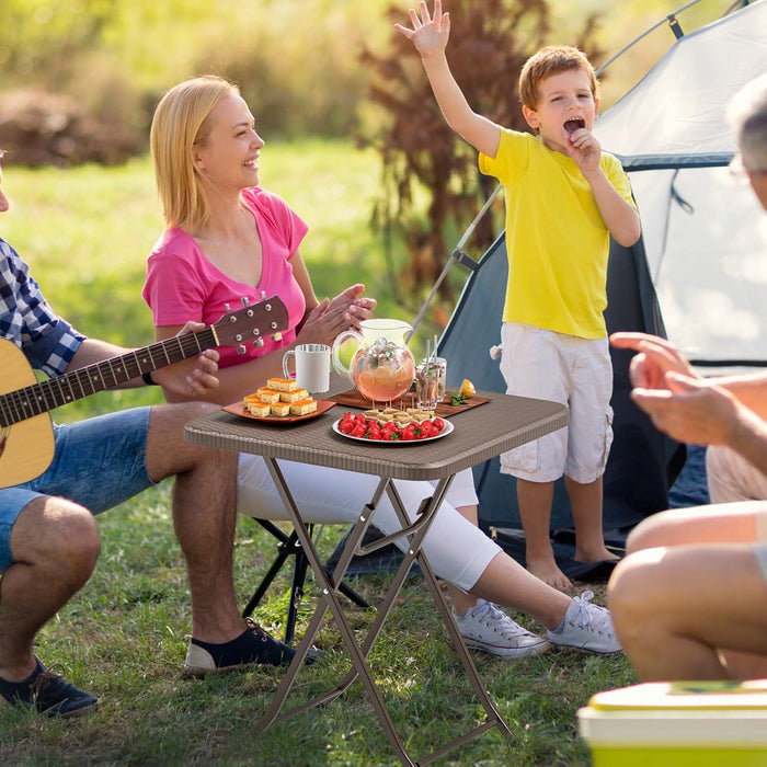 Tavolino Pieghevole Quadrato 60 cm, Tavolo da Pranzo per Interni ed Esterni con Piano in Rattan, Maniglia per Trasporto, Tavolo da Picnic per 4 Persone, Portata 50 kg