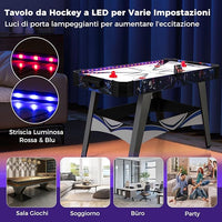 Air Hockey da Tavolo con 2 Spintori e Dischi, Piedini Regolabili, Tavolo da Hockey Alimentato con 12V Motore e Tabellone Segnapunti LED, Tavolo Hockey da Interno 137 x 65 x 86 cm