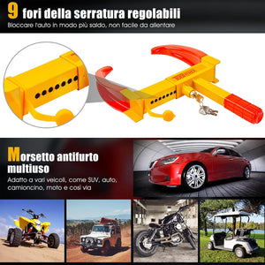 Blocco Ruota Auto Antifurto Bloccaggio per Pneumatico Ruote con 3 Chiavi