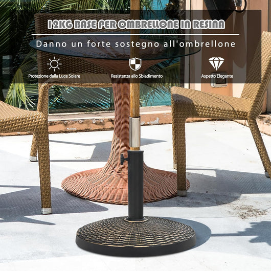 Base per Ombrellone da Giardino, Supporto per Ombrellone da Patio Rotondo da 12 kg, con Pomello Regolabile, Base per Ombrellone da 38/48 mm, per Giardino, Patio