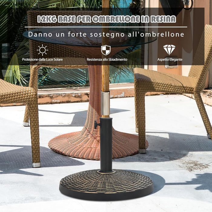Base per Ombrellone da Giardino, Supporto per Ombrellone da Patio Rotondo da 12 kg, con Pomello Regolabile, Base per Ombrellone da 38/48 mm, per Giardino, Patio