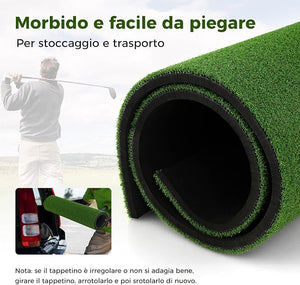 Tappeto da Allenamento Golf 3-in-1, Tappetino da Allenamento in Erba Sintetica con 2 Punte da Golf, 2 Aste di Allineamento e 3 Fori Preforati per le Punte