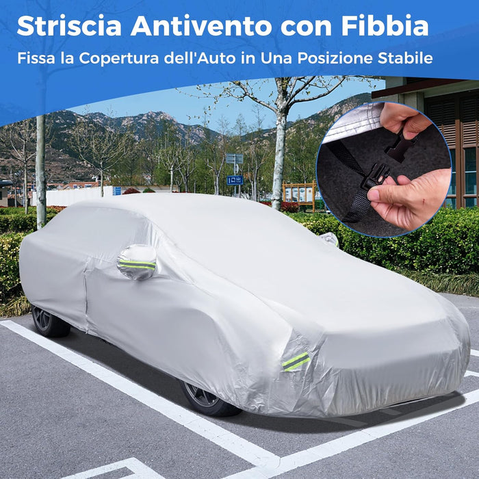 Copertura Auto con Porta a Zip, Serratura, Copertura per Auto con Strisce Riflettenti, Copertura Universale per Esterni per Auto (455 X 165 X 115cm)