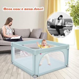 Box per Bambini, Centro Attivit¨¤ Portatile con Cancelli di Sicurezza con Ventose Antiscivolo, Pareti a Rete Traspirante e 2 Anelli per Bambini, con 50 Palline (Azzurro chiaro)