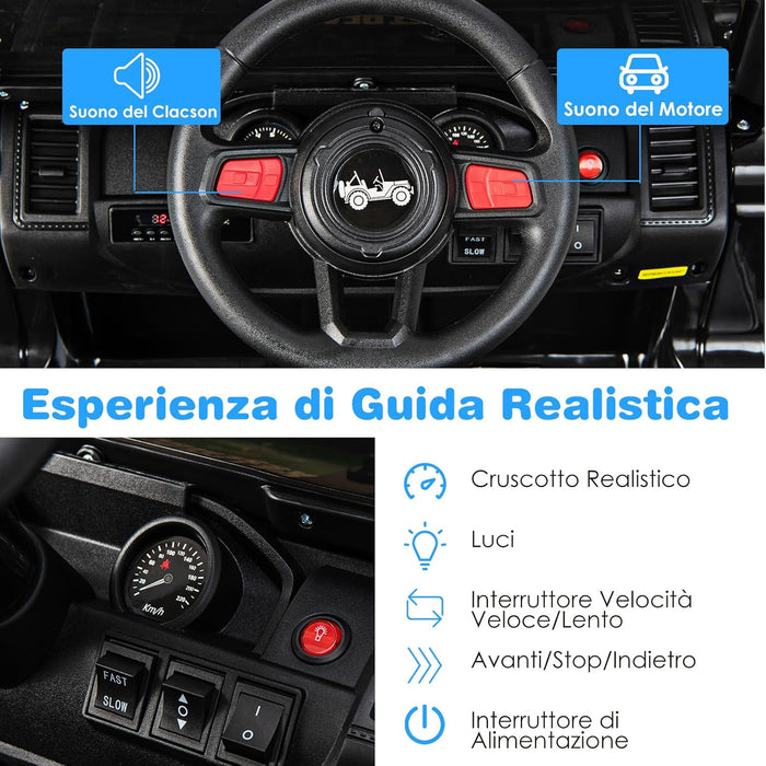 12V Auto per Bambini con Telecomando, Macchina Elettrica con 2 Posti Musica Porta USB e Luce, Velocità Regolabile 2,6-6km/h, per 3-8 Anni (Nero)