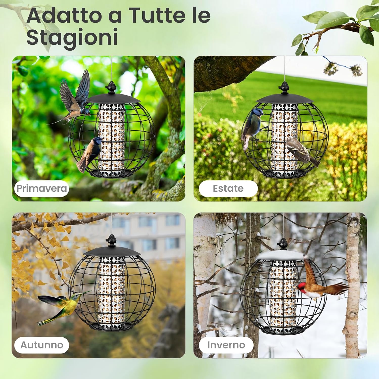 Mangiatoia per Uccellini da Esterno Antiscoiattolo, Mangiatoia per Uccelli Selvatici in Metallo Resistente, Ideale per Giardino, Balcone e Terrazza, Capacità 3 KG