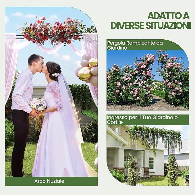 Arco da Giardino 206 x 206 CM, Pergolato per Piante Rampicanti, Pergola Decorativo di Metallo per Cerimonie, Feste, Cortile e Prato (Nero)