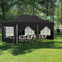 Gazebo da Giardino 3 x 6 m, Tendone per Feste con 6 Pannelli Laterali Rimovibili, con Borsa da Trasporto, Design Pop-up, per Matrimonio Eventi e Barbecue (Nero)