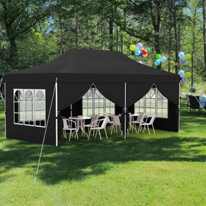 Gazebo da Giardino 3 x 6 m, Tendone per Feste con 6 Pannelli Laterali Rimovibili, con Borsa da Trasporto, Design Pop-up, per Matrimonio Eventi e Barbecue (Nero)