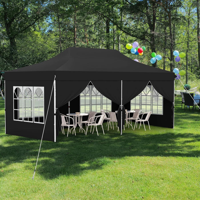 Gazebo da Giardino 3 x 6 m, Tendone per Feste con 6 Pannelli Laterali Rimovibili, con Borsa da Trasporto, Design Pop-up, per Matrimonio Eventi e Barbecue (Nero)