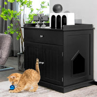 Mobile per Lettiera Gatti in Legno, con Portaoggetti, 2 Ante, Cassetto e Ingresso Laterale, Mobiletto Multiuso per Ingresso e Soggiorno, 76 x 53 x 74 cm, Carico Massimo 30 kg (nero)