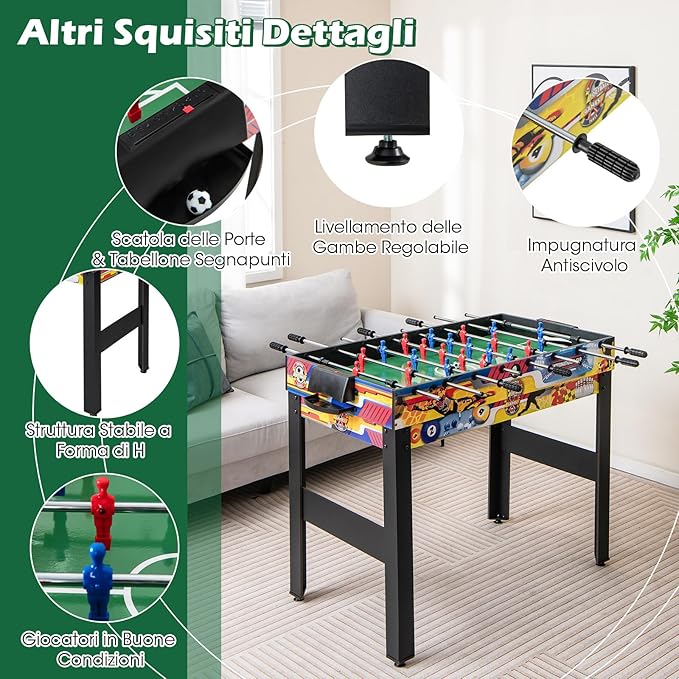 12 in 1 Set da Tavolo per Giochi Combo, Tavolo Multiuso con Calcio Balilla Air Hockey Biliardo Ping Pong Scacchi Bowling, Set Combinato per Giochi Multipli per Casa Ufficio Bar Dormitorio