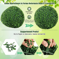 Set di 2 Sfere Topiarie in Bosso Artificiale 50 cm, Sfere Topiarie Protettive dal Sole, Piante Finte Decorative per Giardino, Ingresso, Balcone e Cortile