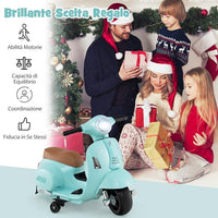 Moto Elettrica per Bambini, 6V Mini Moto per Bambini 18-36 Mesi, con Licenza Ufficiale Vespa, con Luci a LED e Suoni di Clacson, Portata 25 kg, 2 Ruote di Allenamento, 2,5 km/h (Blu)