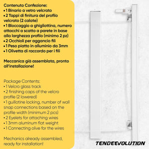 Bastone Binario per Tenda A Pacchetto A Vetro Professionale a 3 Calate in Alluminio Bianco Lunghezza 140 CM Comando a destra, attacco soffitto